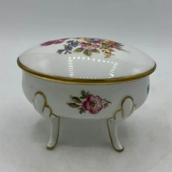 Trinket Jewelry Box Vintage Footed Floral Flowers East Germany - Picture 1 of 8